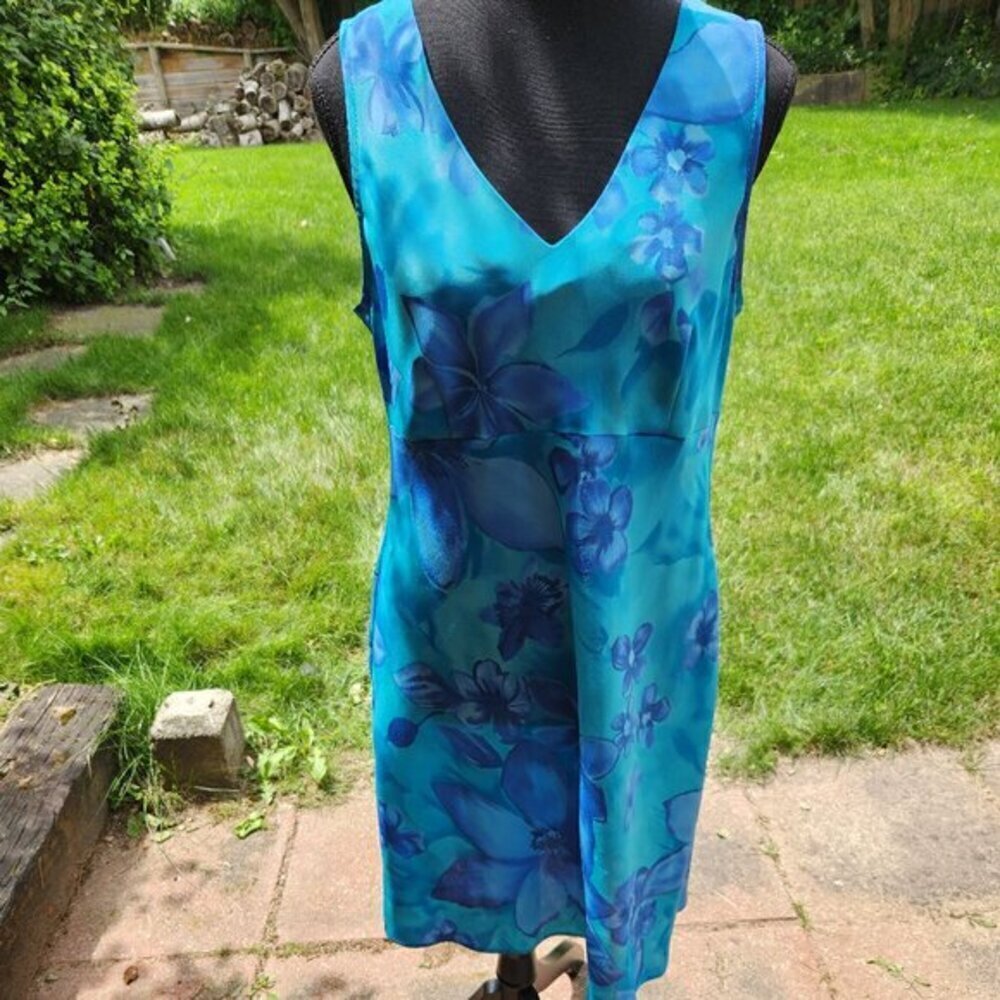 P298.Vintage Reitman's Blue Floral Sleeveless Dress |11